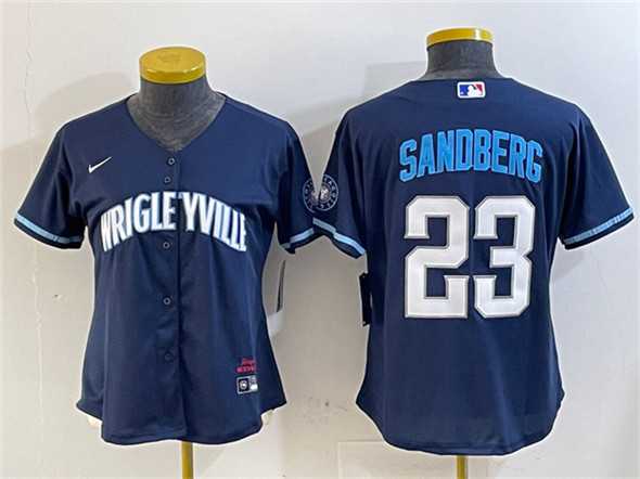 Women%27s Chicago Cubs #23 Ryne Sandberg Navy City Connect Stitched Jersey